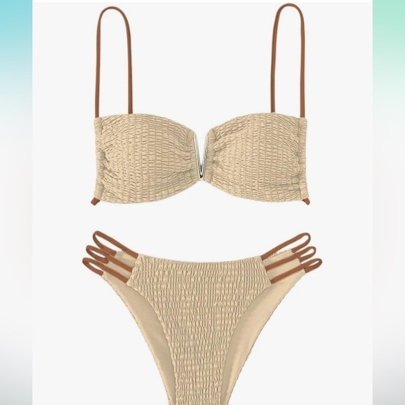 FUKKER Woman Sexy Bikini 2 Piece Smocked Cutout Bikini Set - Picture 1 of 5